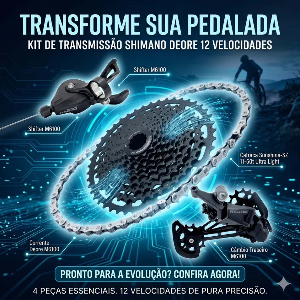 KIT TRANSMISSAO SHIMANO DEORE 1X12 VELOCIDADE 11-50T ULTRA LIGHT