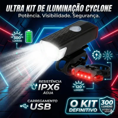 KIT LANTERNA E SINALIZADOR BICYCLE LIGHT 300 LUMENS 