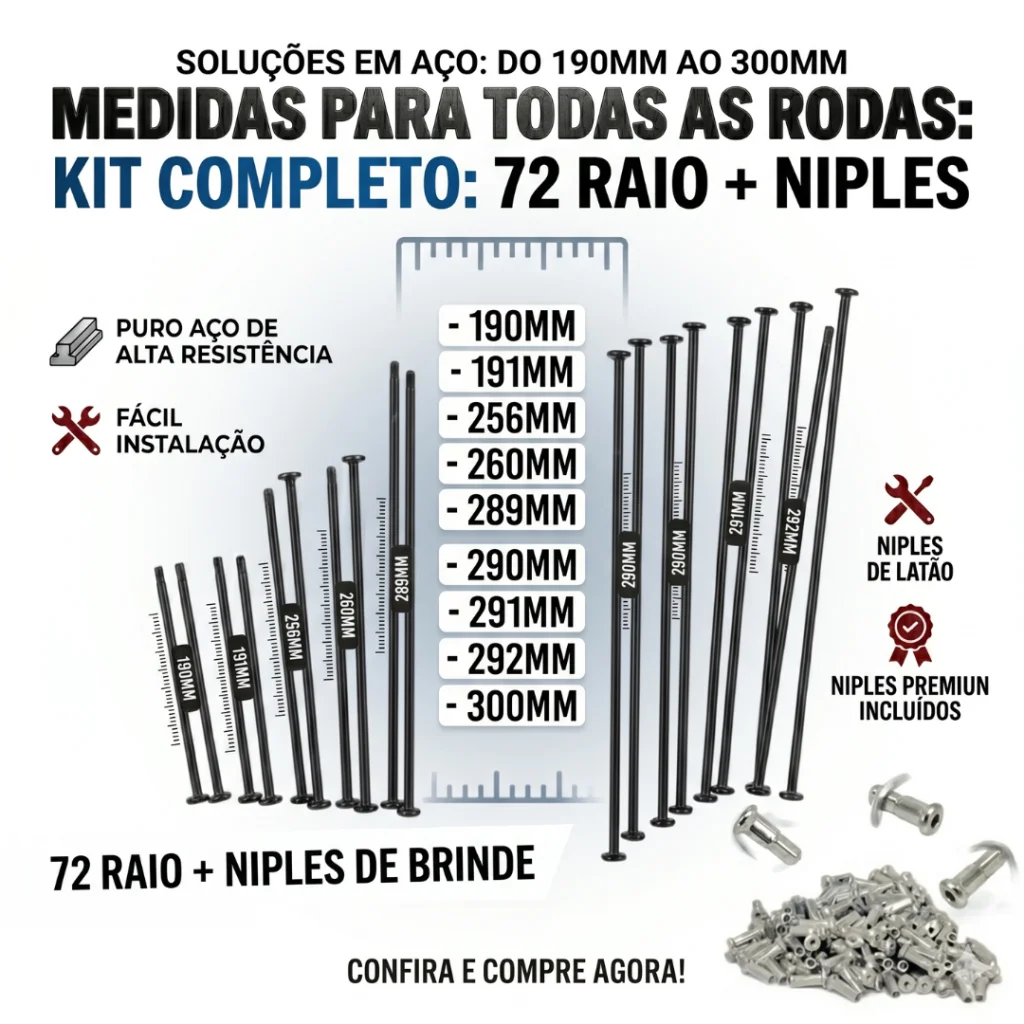 RAIO AÇO 72 PECAS MAIS NIPEL DIVERSOS MODELOS